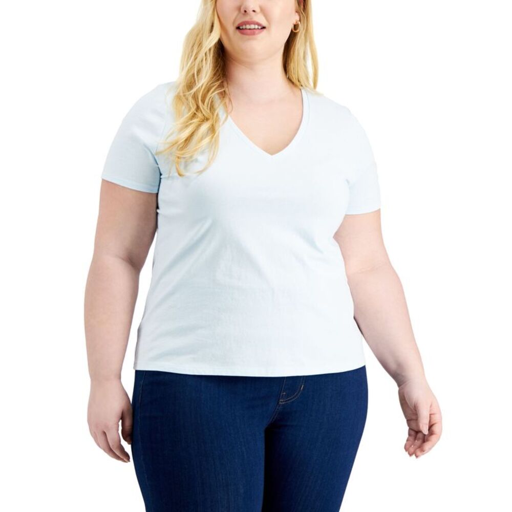 INC International Concepts Plus Size Cotton V Neck Top
